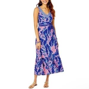 Lilly Pulitzer Madsen Midi Dress Borealis Blue Swim On Size Medium NWT